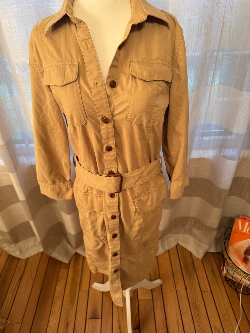 Lauren Ralph Lauren Beige Utility Midi Shirt Dress